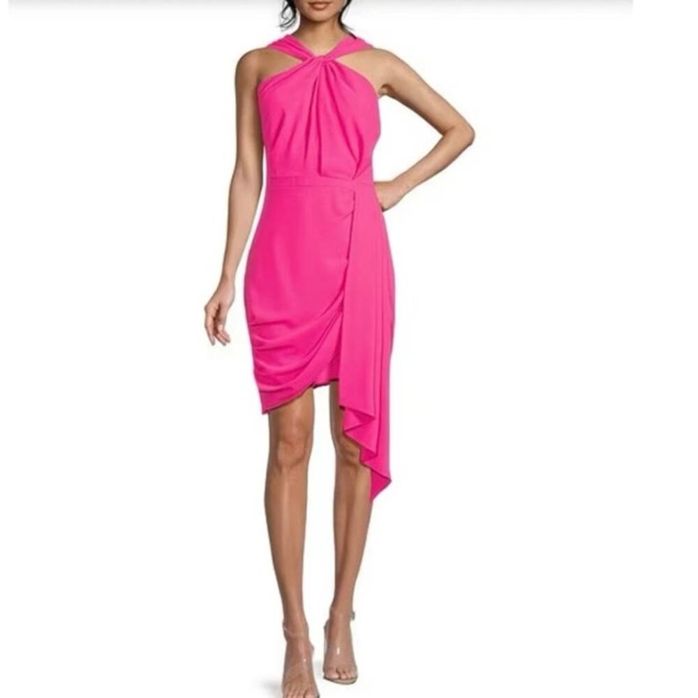 Badgley Mischka Poppy T Twist Front Sheath Dress in Pink